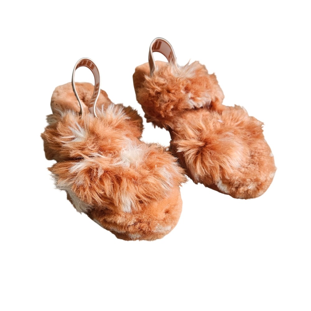 Ugg Oh Yeah Shearling Natural Spots Slide Slippers Womens Size 9 Fuzzy Comfy